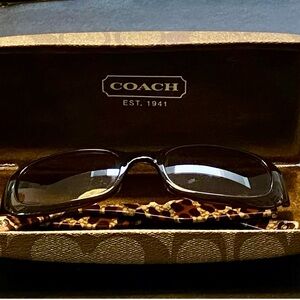 Coach Sadie S607 Brown Rectangle Sunglasses w/Case animal print inside arms NWOT